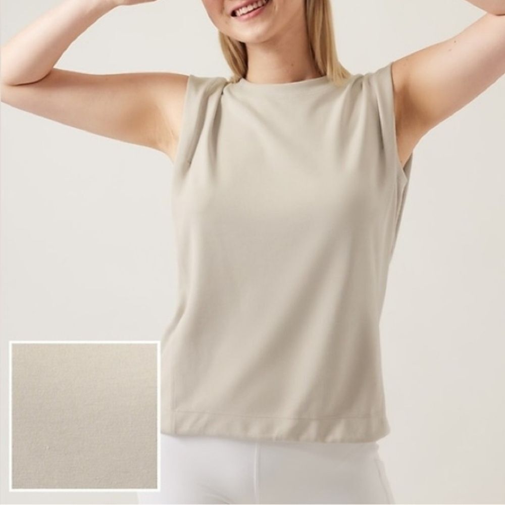 NWT Athleta Seasoft Tank Sweatshirt Athleisure Top In Abalone Grey Ecru Women 1X